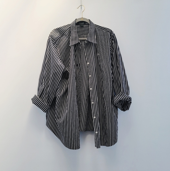 Lauren Ralph Lauren Tops - Lauren Ralph Lauren Classic Striped Button Down Shirt Size 3X Navy Blue Preppy